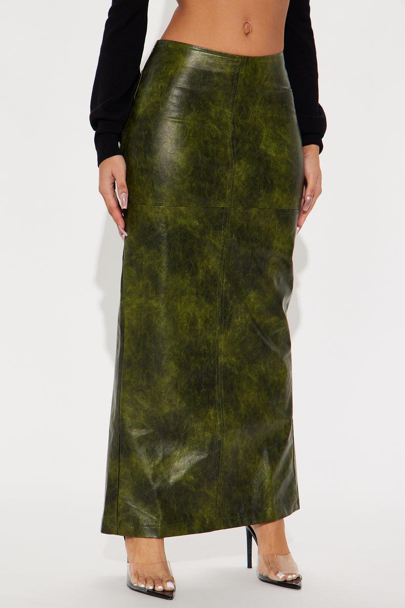Dirty Secrets Faux Leather Maxi Skirt - Green Product Image