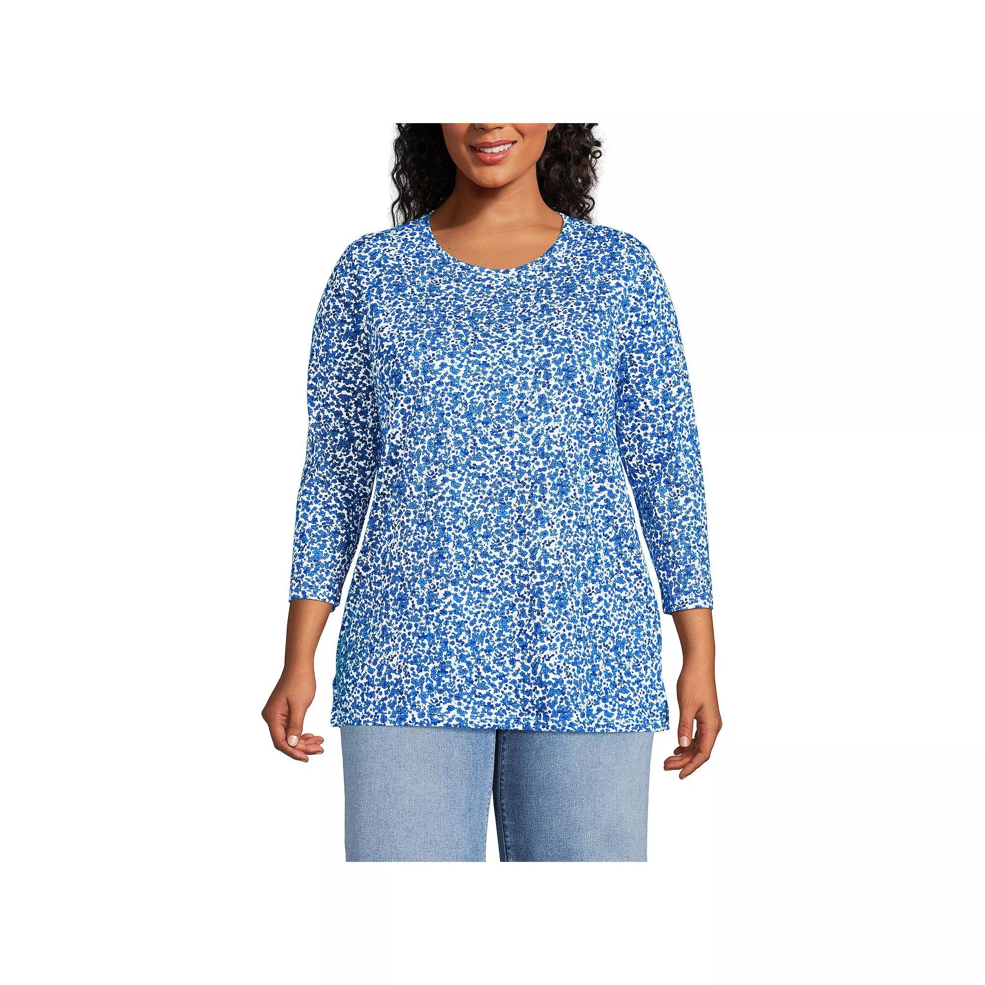Plus Size Lands' End Supima Cotton Relaxed Fit Crewneck Tunic, Women's, Size: 3XL, Soft Orchid Stripe Product Image