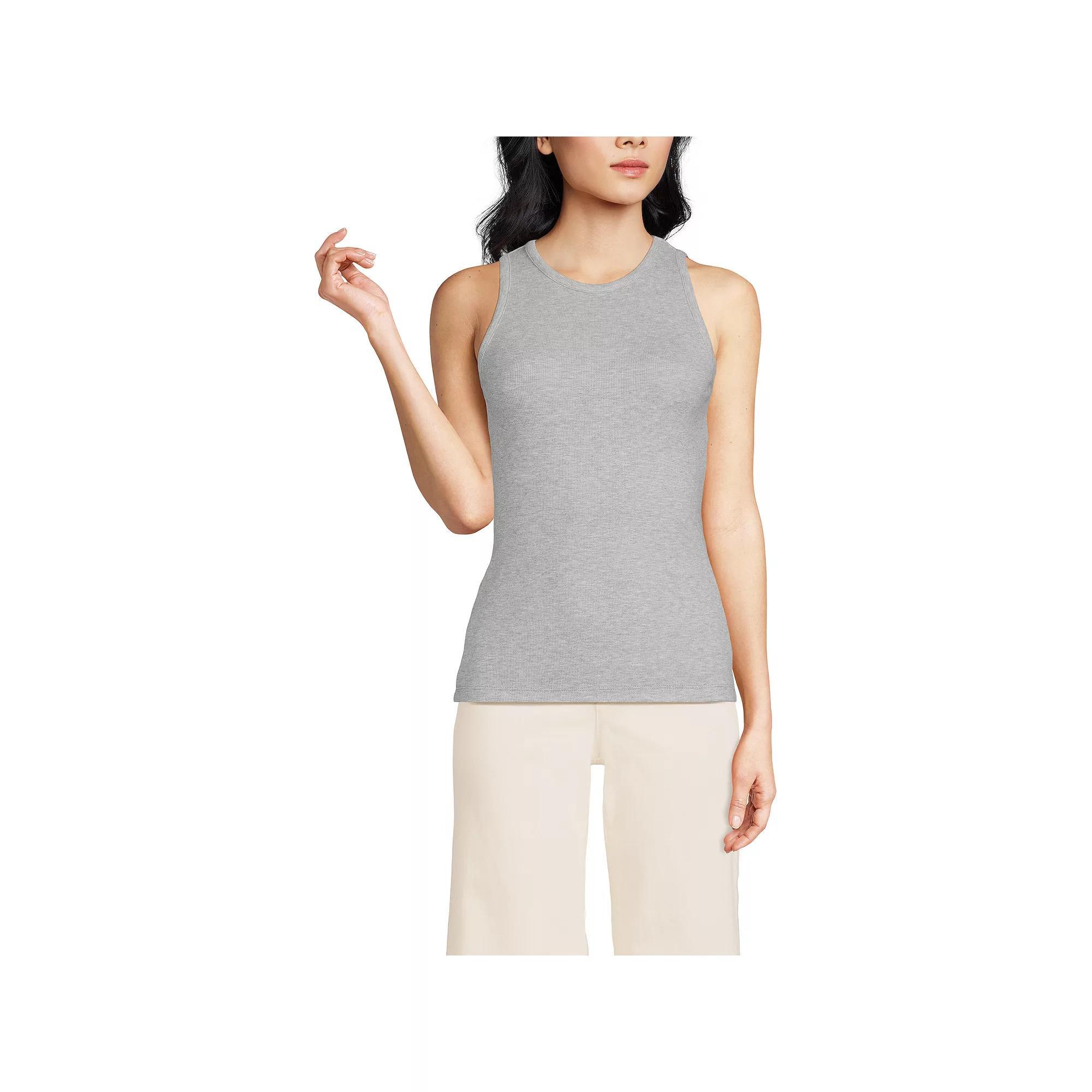 Women's Lands' End Drapey Rib Fitted Tank Top, Size: Medium, Gray Grey Product Image