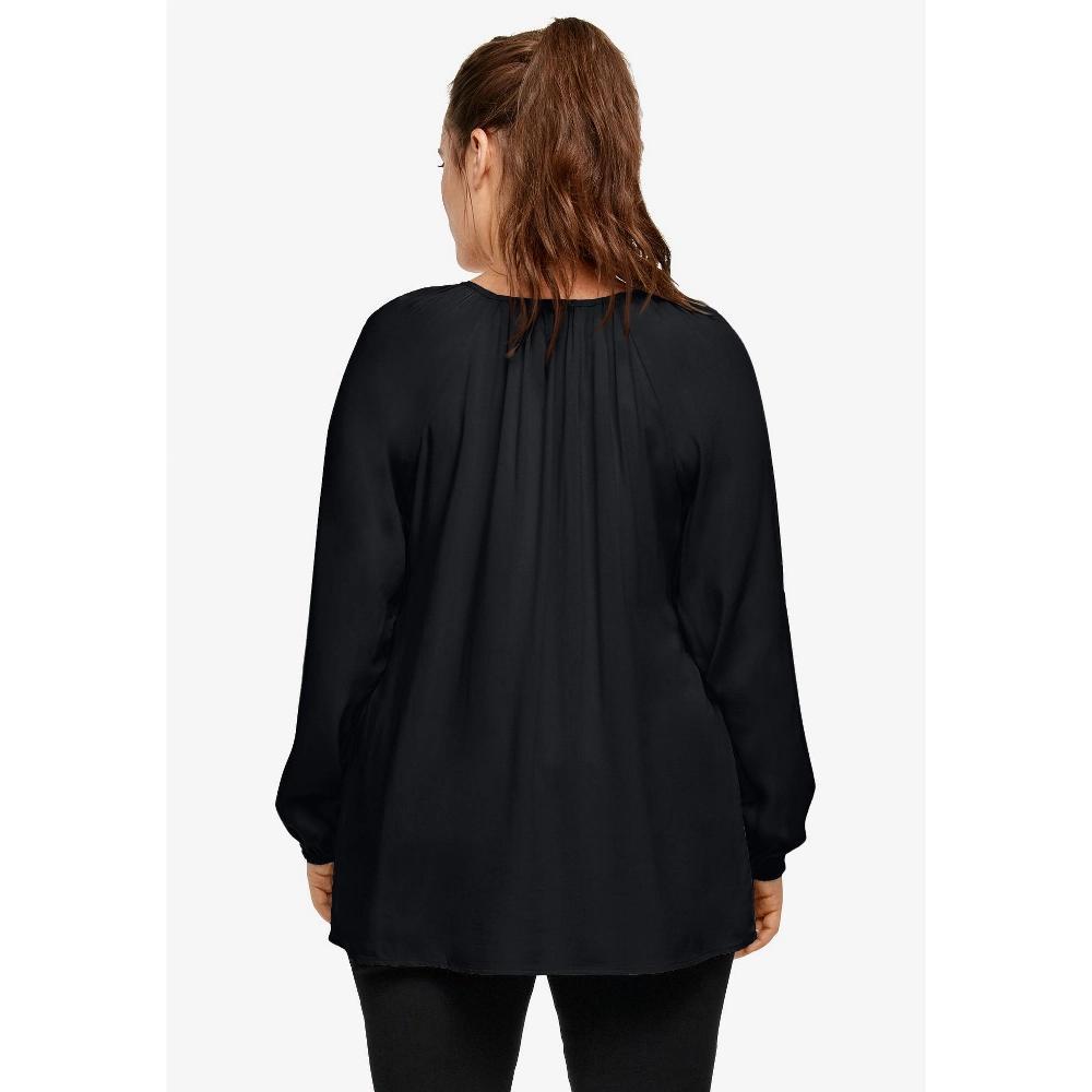ellos Women's Plus Size Tie Neck Peasant Tunic Product Image