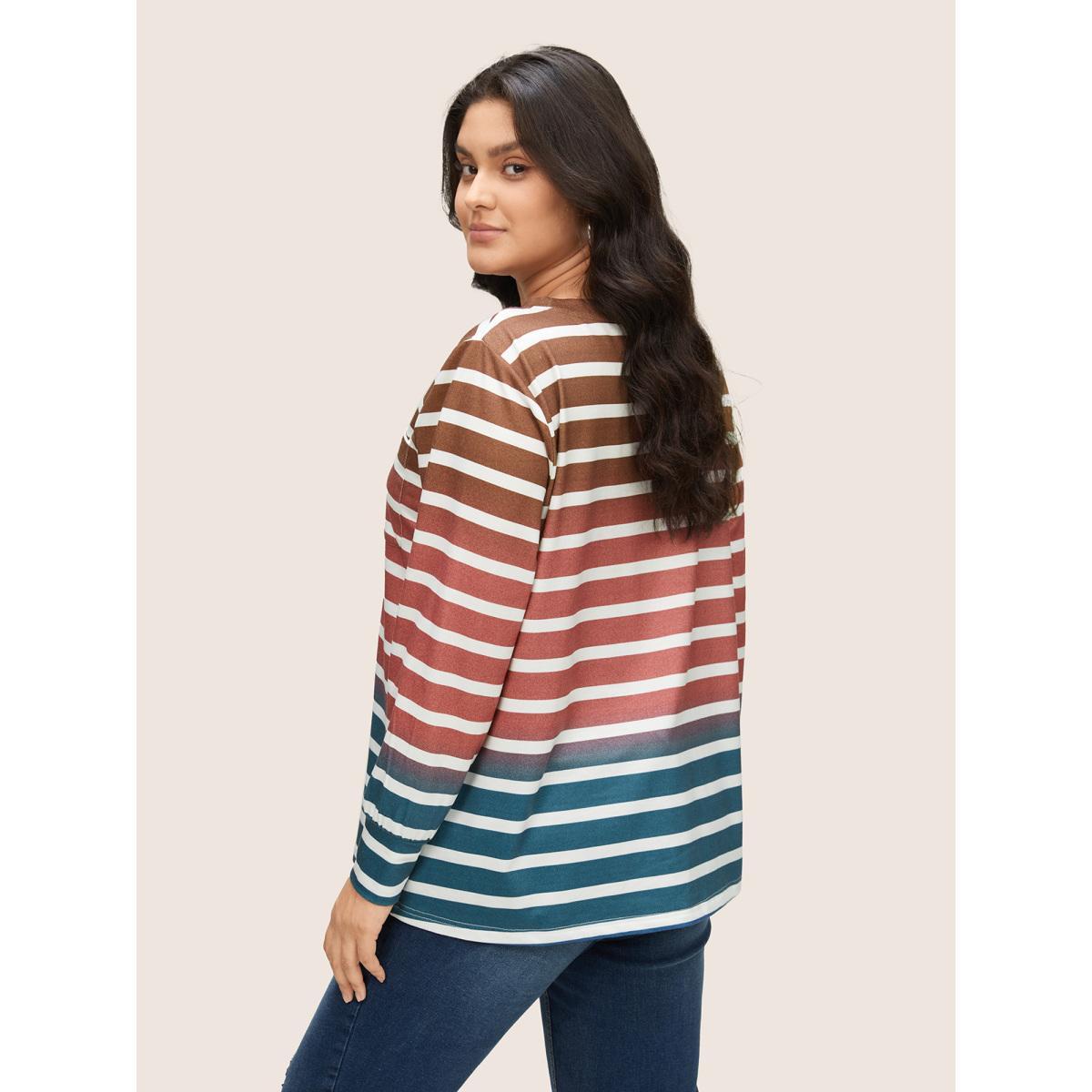 Plus Size Ombre Contrast Striped Patched Pocket Sweatshirt Women Multicolor Casual Non Round Neck Everyday Sweatshirts BloomChic 22-24/3X Product Image