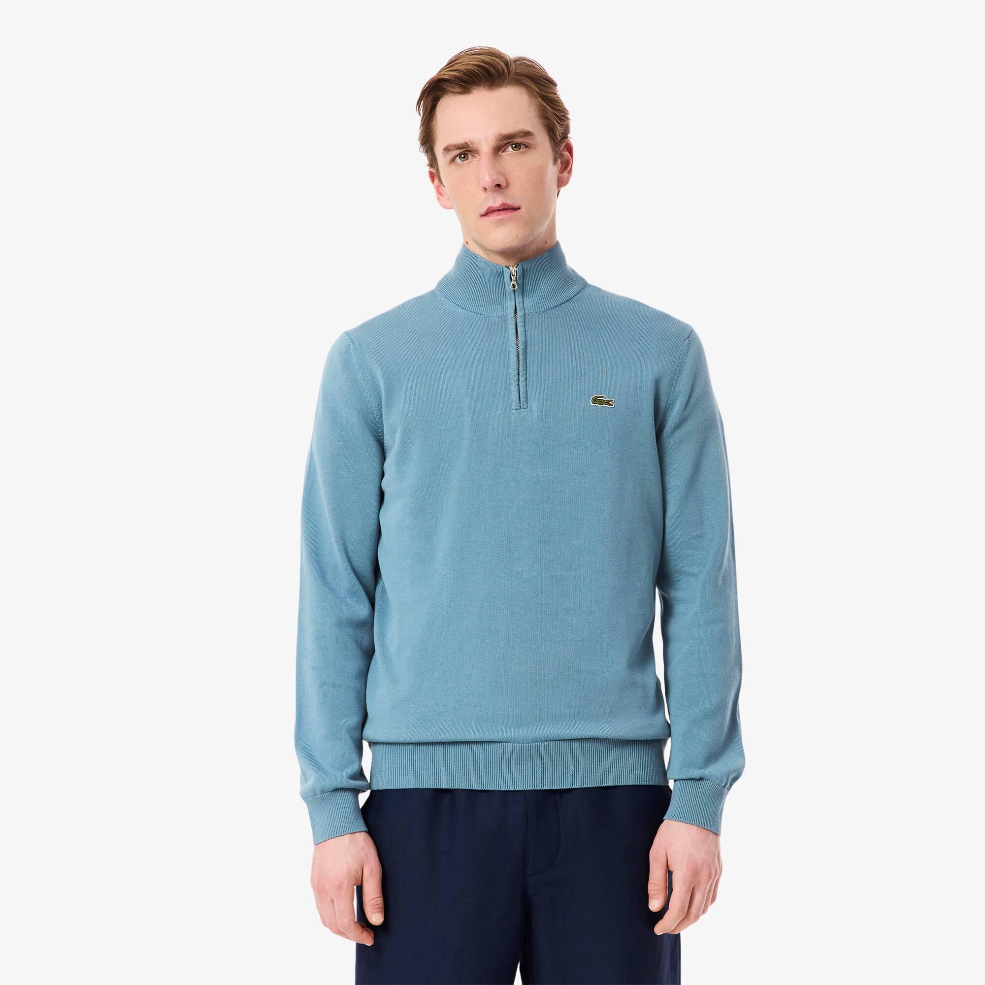 Zipped High Neck Cotton Sweater Product Image