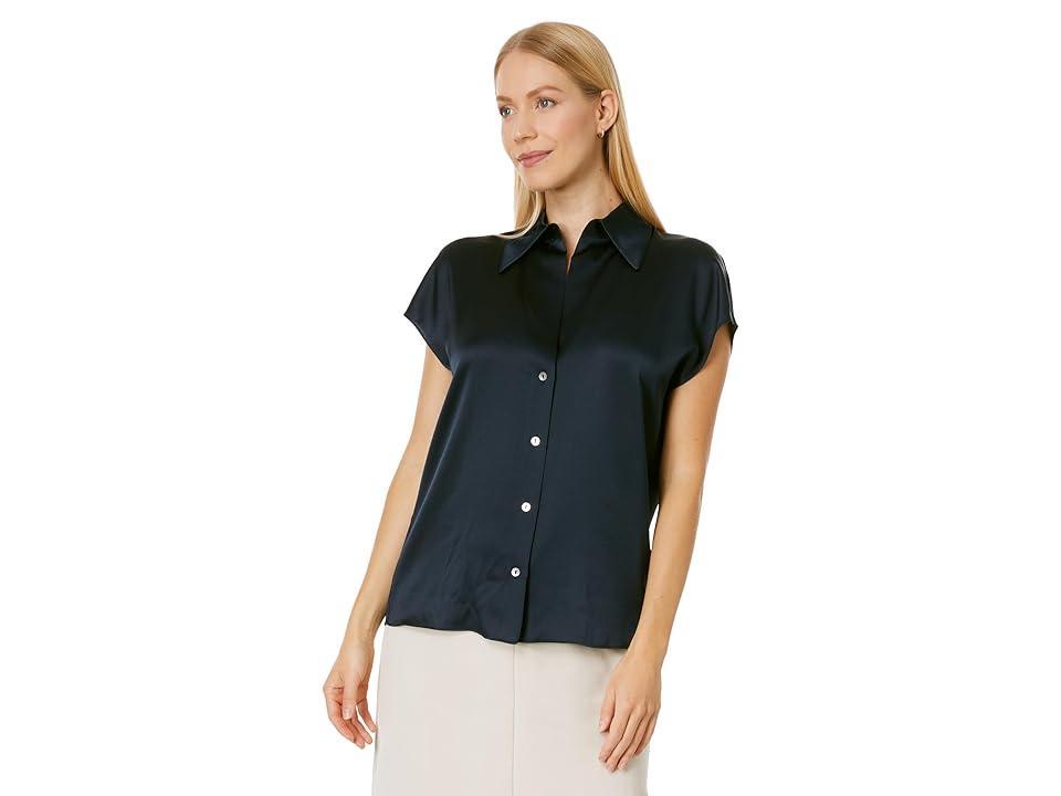 Cap-Sleeve Ruched-Back Silk Blouse Product Image