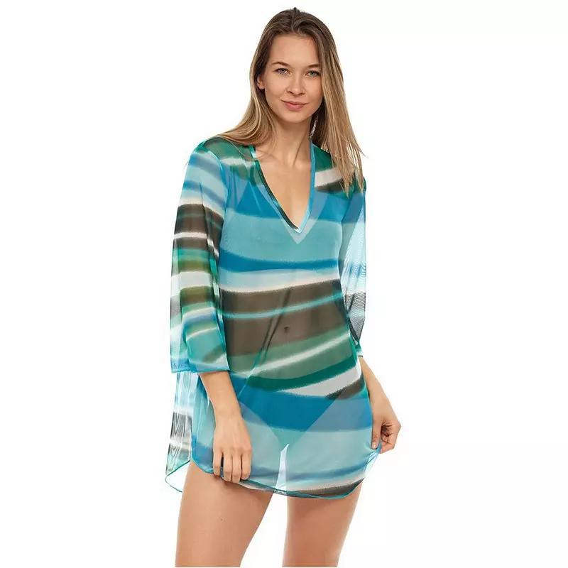 Womens Jordan Taylor Printed Mesh Tunic Swim Cover-Up Green Product Image