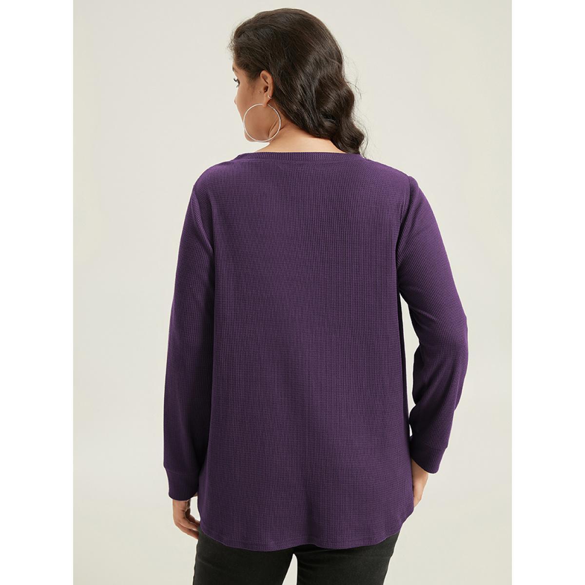 Plus Size Floral Embroidered Notched Arc Hem Sweatshirt Women Mauve Casual Embroidered Notched collar Dailywear Sweatshirts BloomChic 14-16/1X Product Image