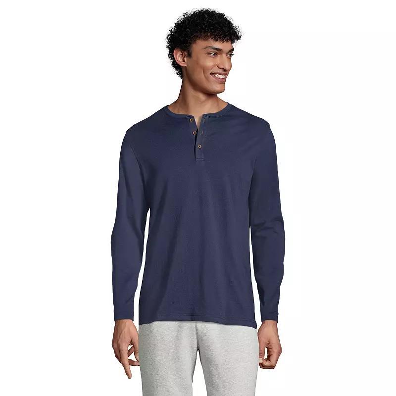 Men's Lands' End Long Sleeve Supima Jersey Henley Top, Size: Large, Radiant Blue Product Image