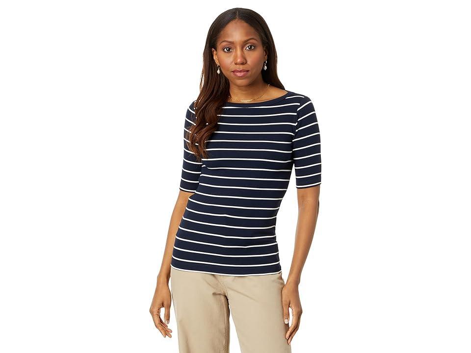 NIC+ZOE Wide Stripe Rib Knit Boatneck Tee Multi) Women's Clothing Product Image