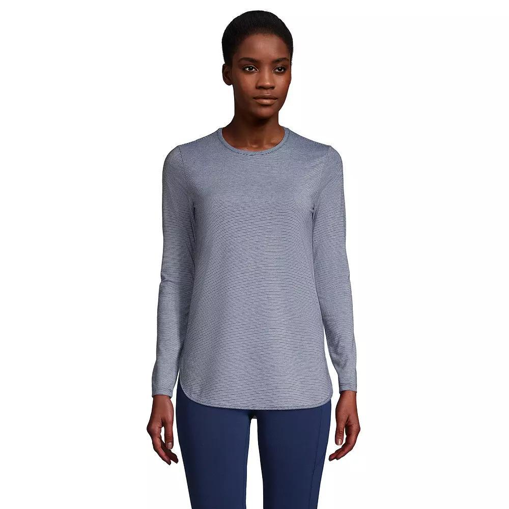 Women's Lands' End Moisture-Wicking Long Sleeve Tunic, Size: XS, Black Pinstripe Product Image