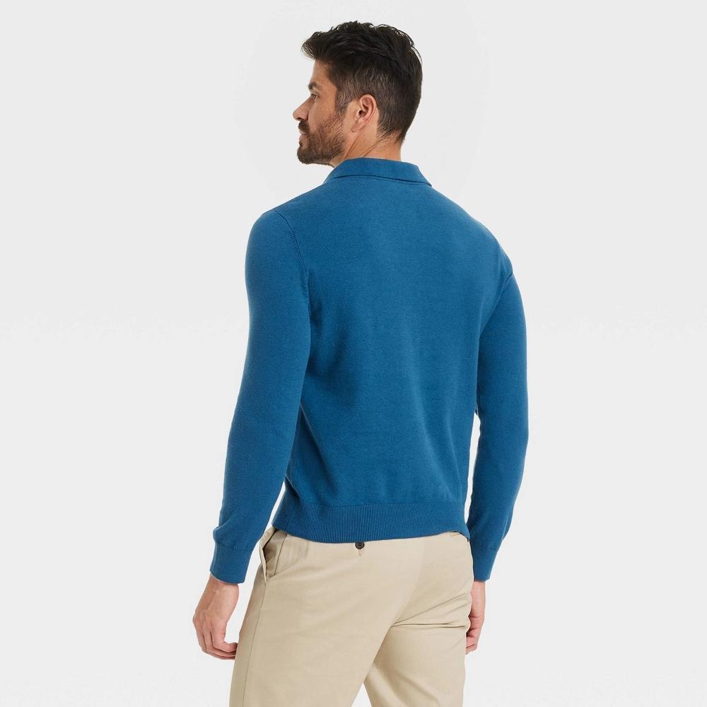 Men's Polo Collared Pullover Sweater - Goodfellow & Co™ Frosted Sage L: Lightweight Long Sleeve Product Image