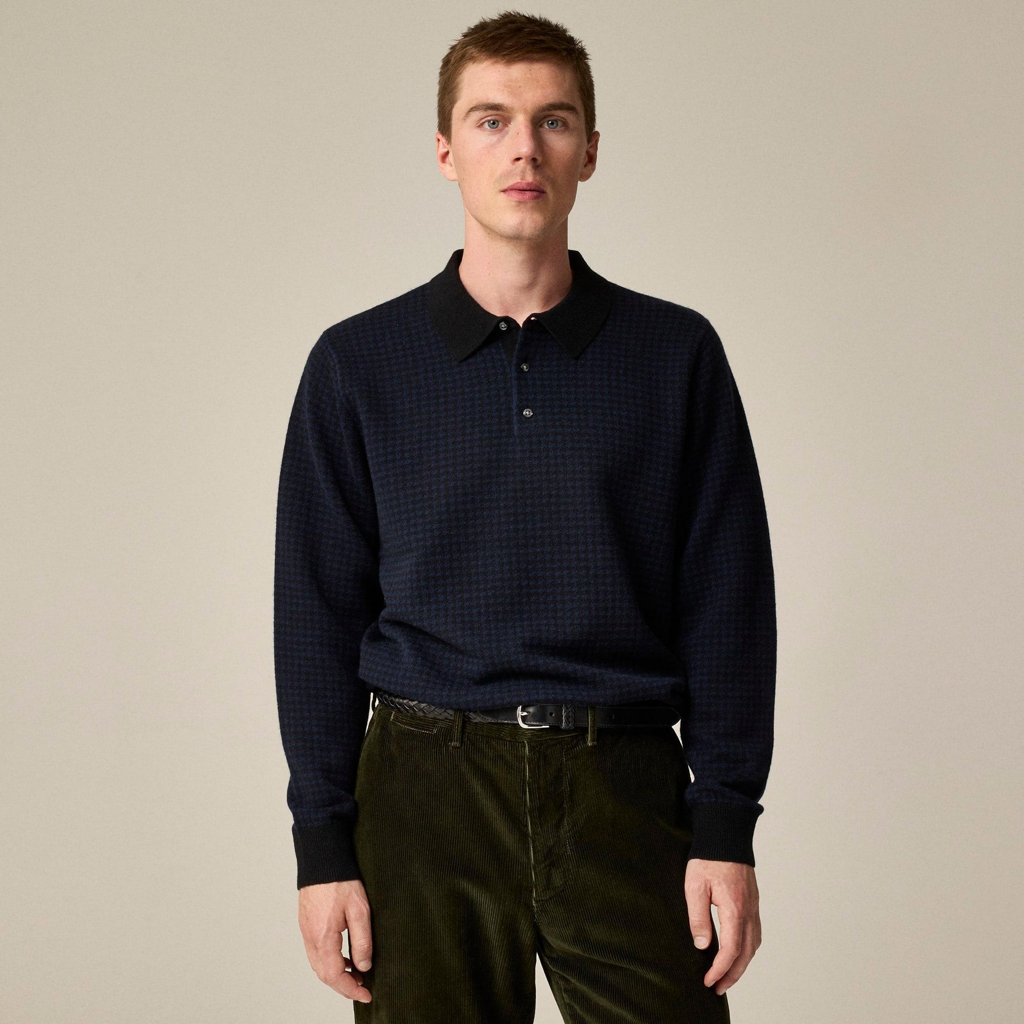 Cashmere collared sweater in houndstooth jacquard Product Image