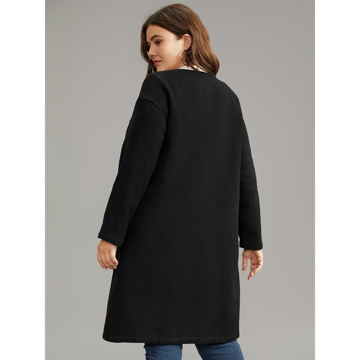 Plus Size Solid Tweed Pocket Metai Detail Zipper Coat Women Black Casual Plain Ladies Dailywear Winter Coats BloomChic 12/L Product Image