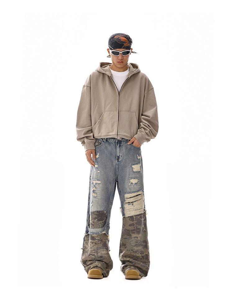RT No. 12110 CAMO PATCH DISTRESSED DENIM JEANS Product Image