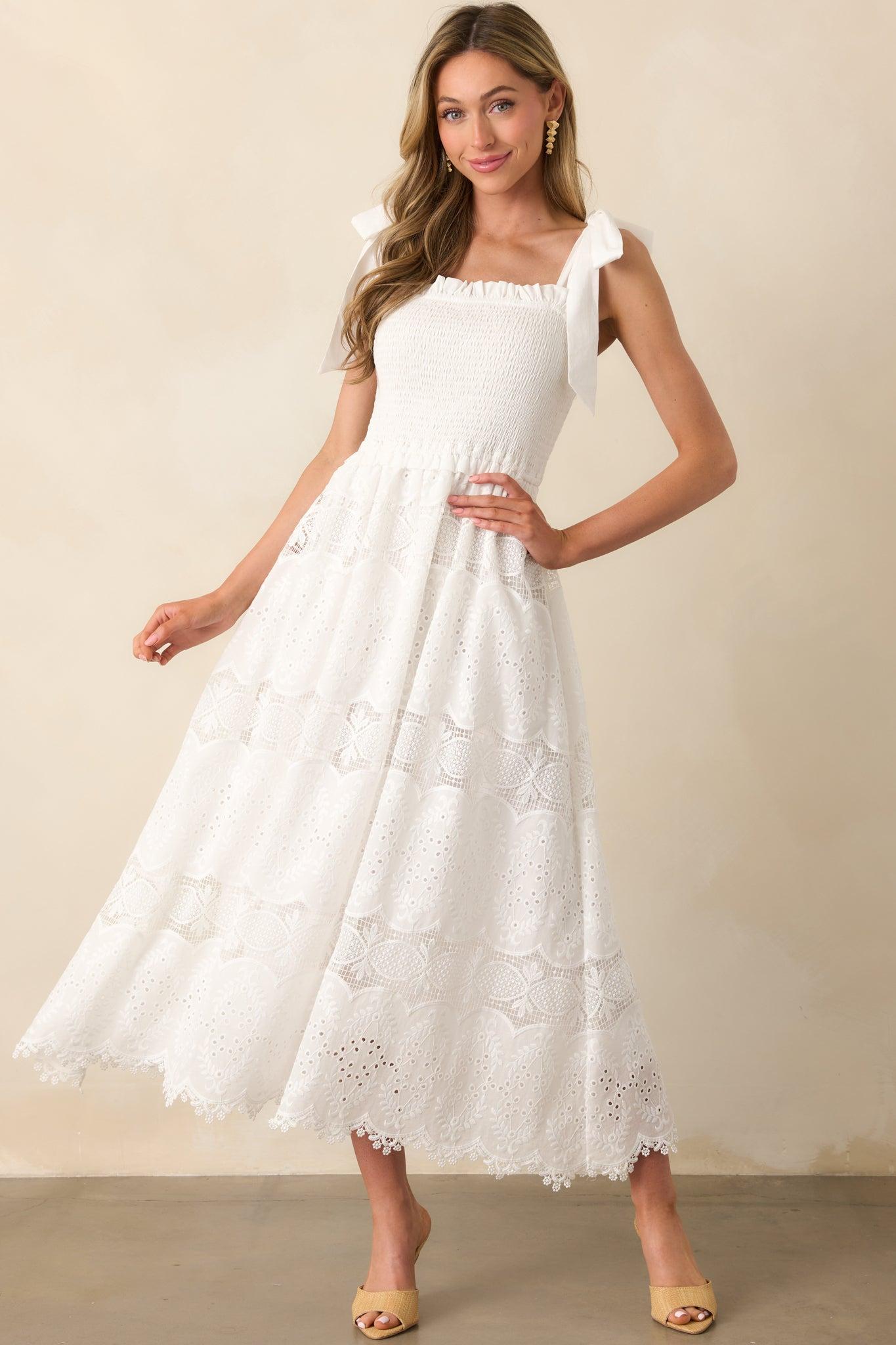 Forever And A Day White Cotton Embroidered Eyelet Maxi Dress Product Image