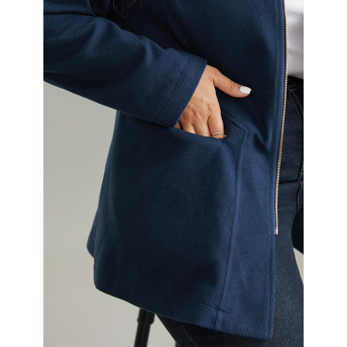 Plus Size Plain Pocket Lapel Collar Zipper Coat Women Indigo Work From Home Lined Ladies Work Winter Coats BloomChic 18-20/2X Product Image