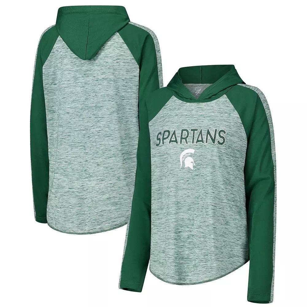 Women's G-III 4Her by Carl Banks Green Michigan State Spartans Underdog Bling Raglan Long Sleeve Hoodie T-Shirt, Size: Large Product Image