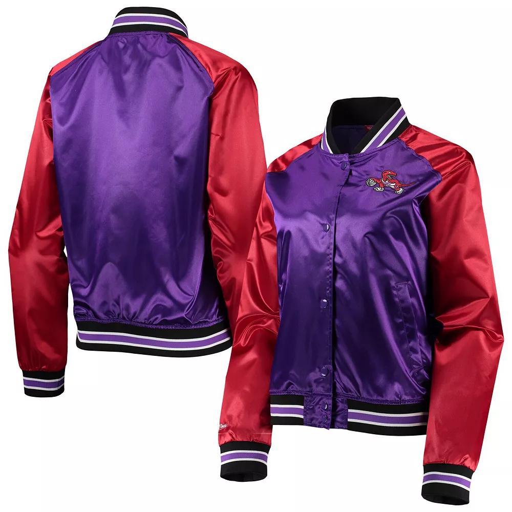 Women's Mitchell & Ness Purple Toronto Raptors Hardwood Classics Raglan Satin Full-Snap Jacket, Size: Medium, Rpt Purple Product Image