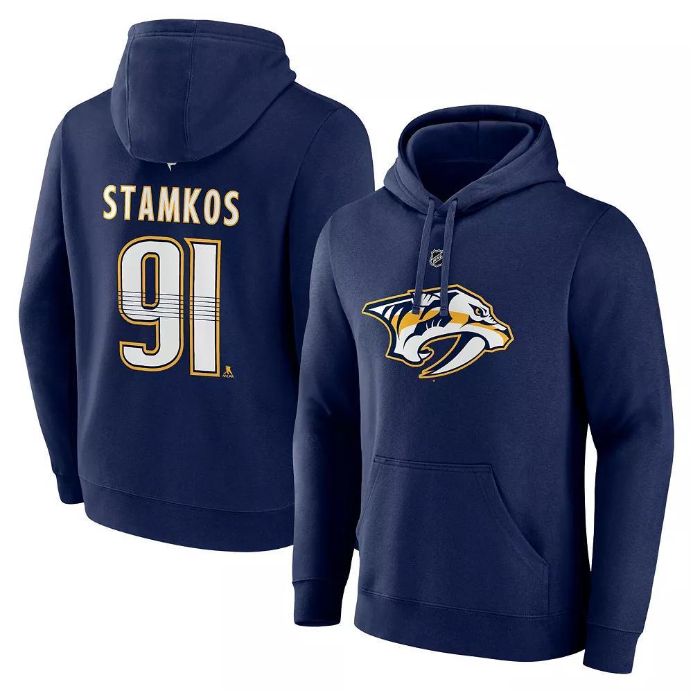 Men's Fanatics Steven Stamkos Navy Nashville Predators Authentic Stack Name & Number Tri-Blend Pullover Hoodie, Size: Large, Pdt Blue Product Image