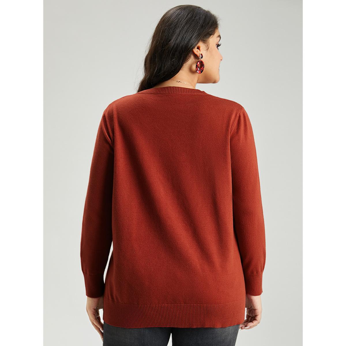 Plus Size Anti-Pilling Christmas Trees & Elk Print Pullover Rust Women Casual Loose Long Sleeve V-neck Festival-Christmas Pullovers BloomChic 26/4X Product Image