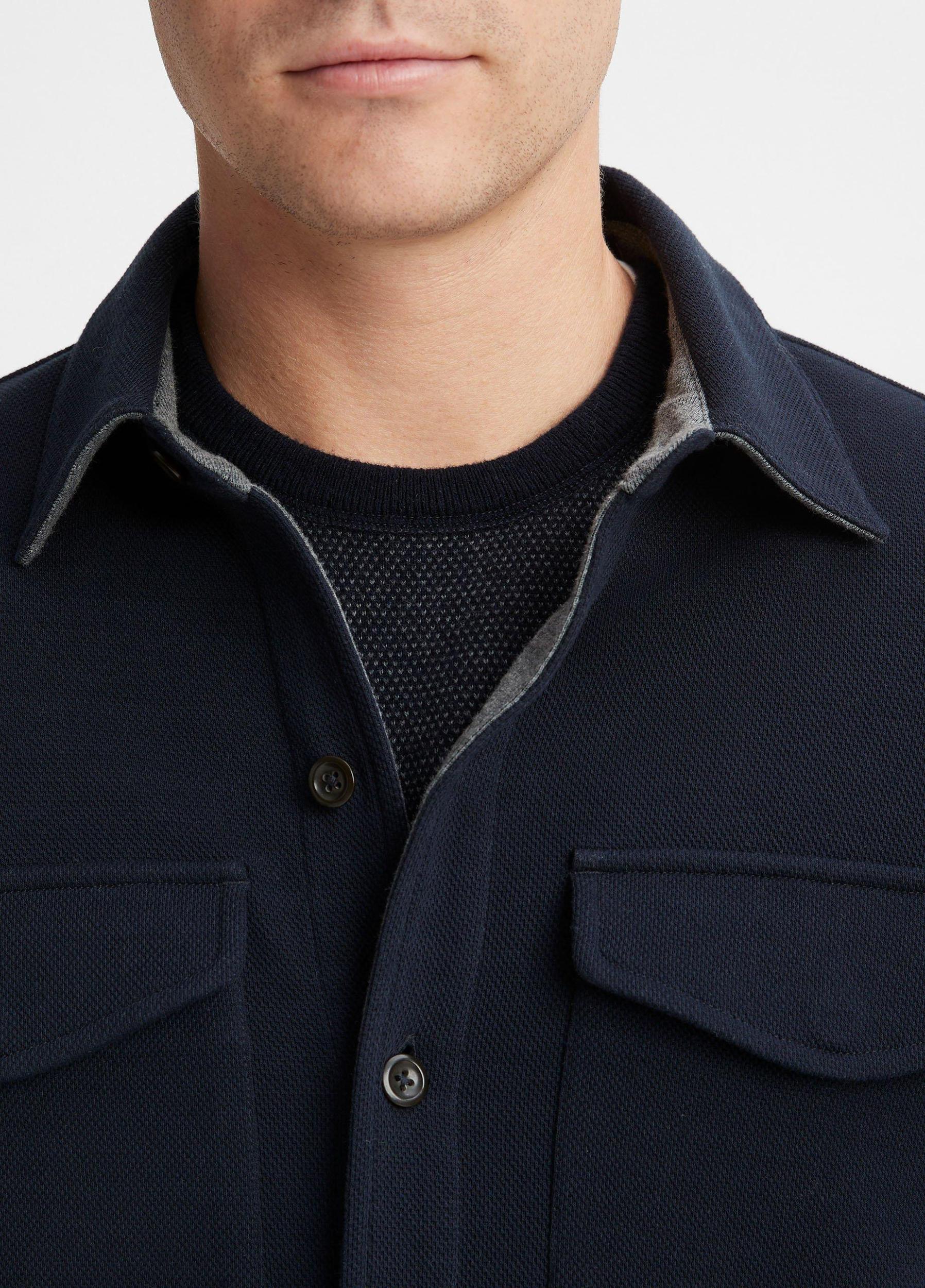 Mens Double-Knit Cotton-Blend Piqu Shirt Jacket, Black/medium Heather Grey, Size L Vince Product Image
