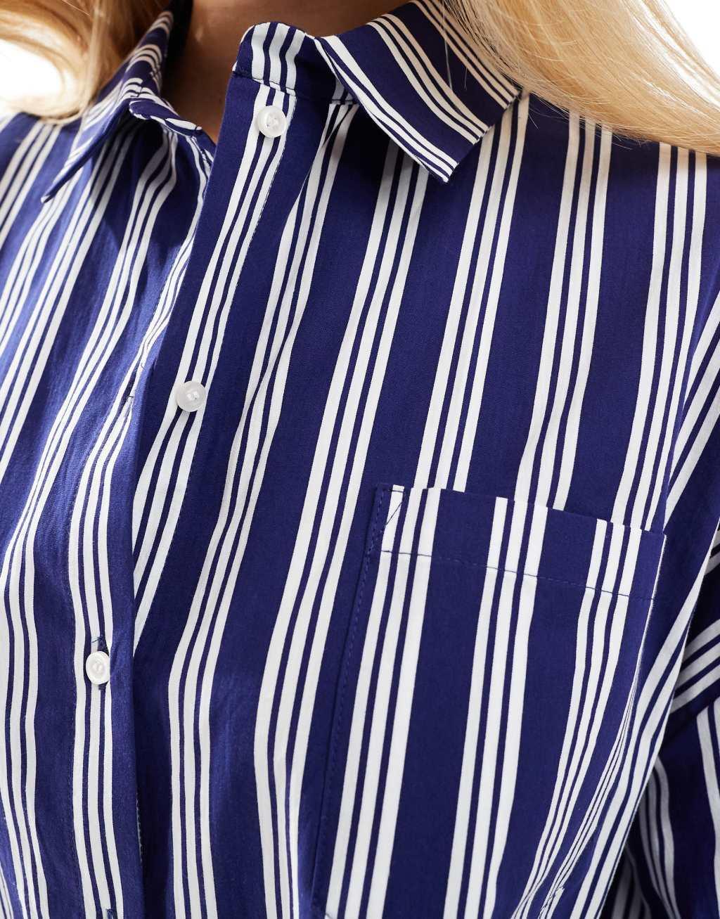 ASOS DESIGN poplin oversized shirt in navy stripe Product Image