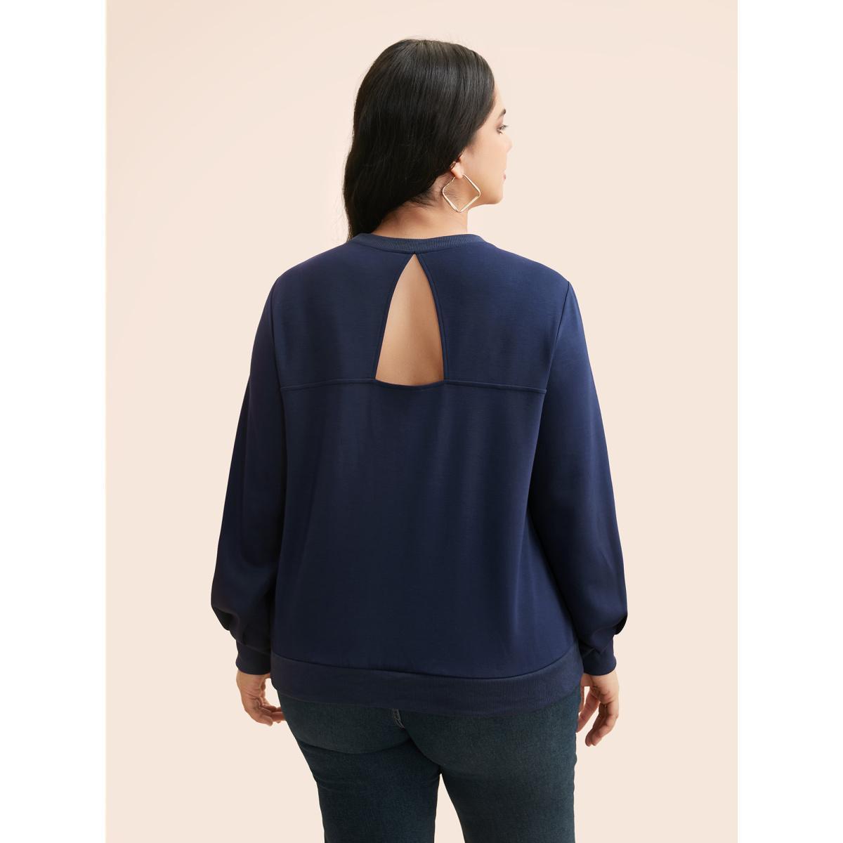 Plus Size Supersoft Essentials Cut Out Sweatshirt Women Navy Casual Patchwork Round Neck Everyday Sweatshirts BloomChic 18-20/2X Product Image