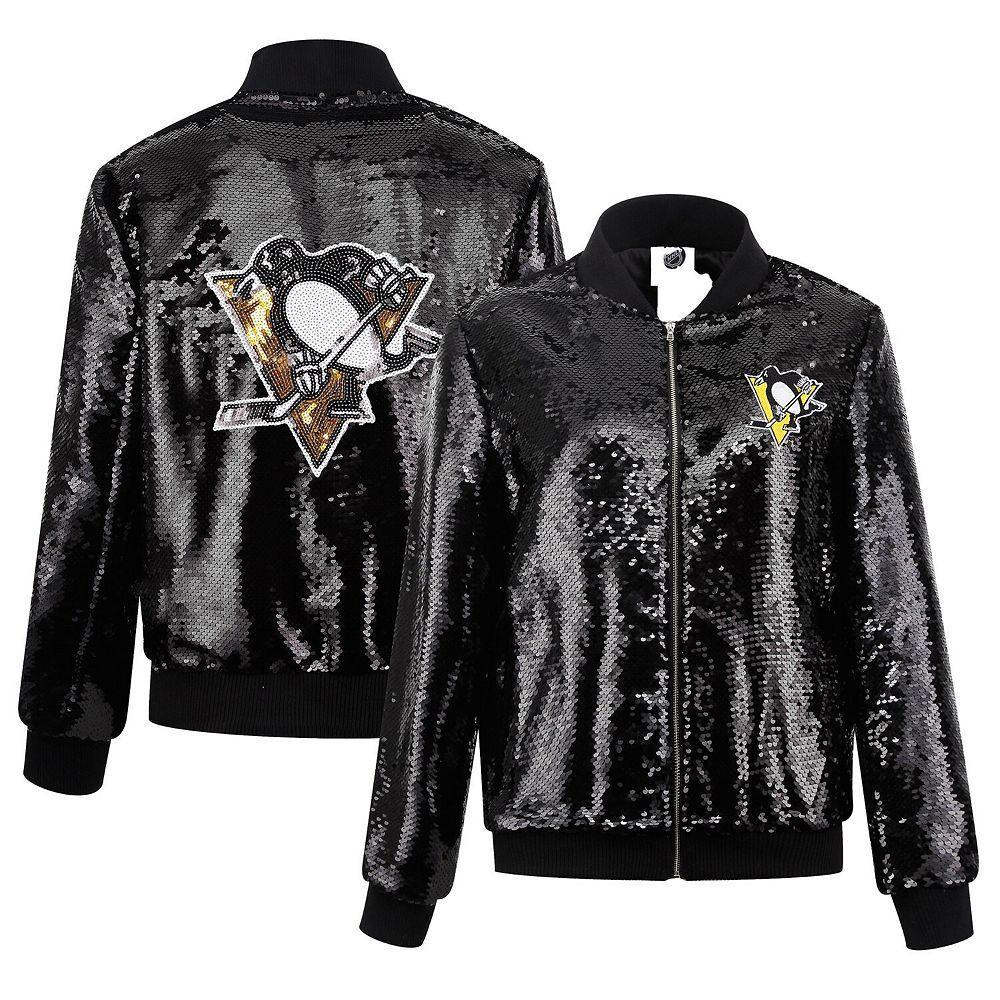 Women's Cuce Black Pittsburgh Penguins Sequin Full-Zip Jacket, Size: Large Product Image
