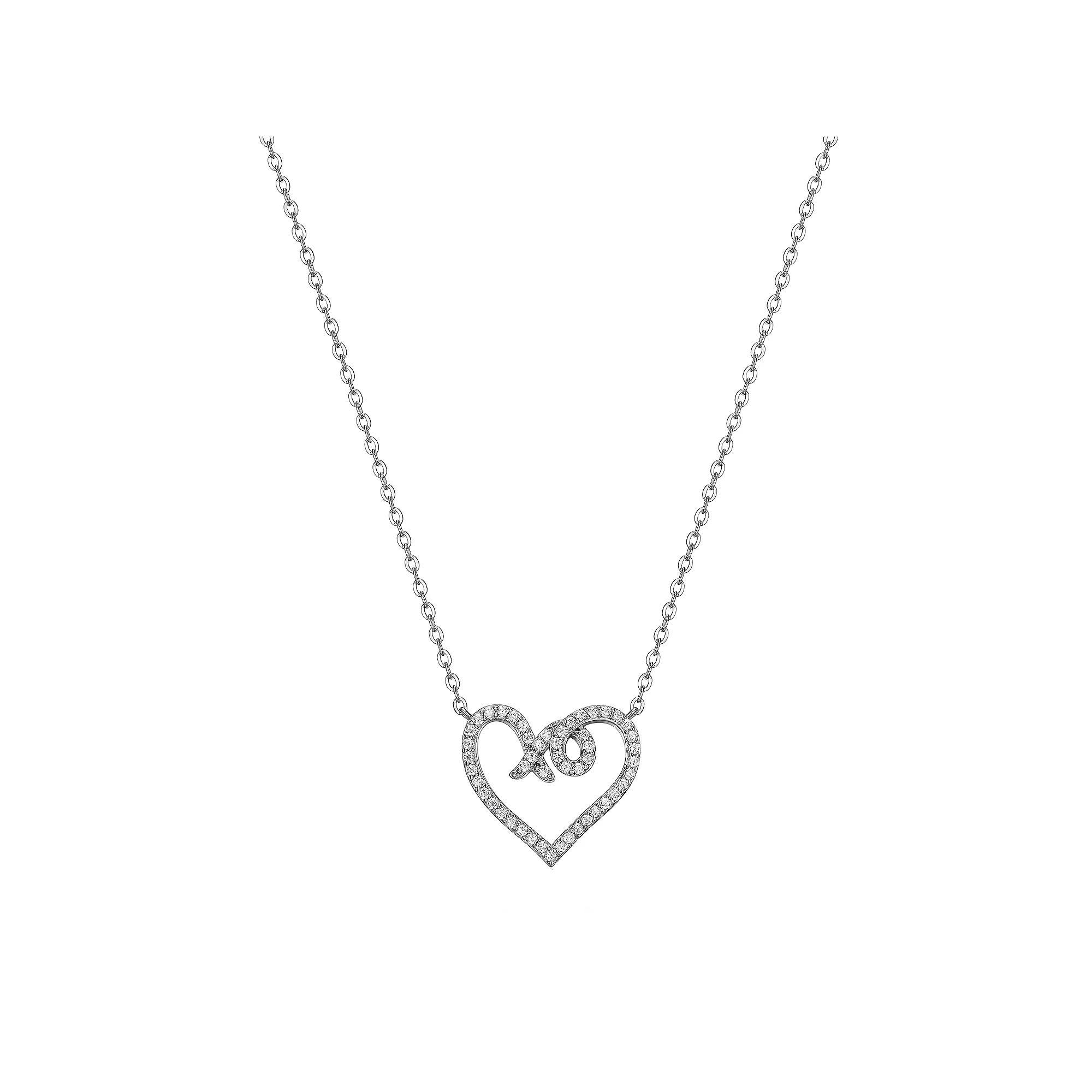 Rhodium-Plated Sterling Silver 1/4 Carat T.W. Diamond "X & O" Heart Necklace, Women's, Size: 18-20" ADJ Product Image