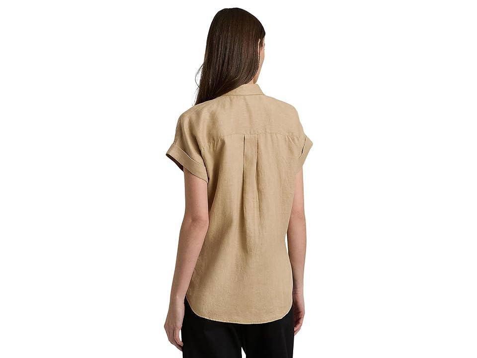 Lauren Ralph Lauren Linen Dolman-Sleeve Shirt (Birch Tan) Women's Clothing Product Image