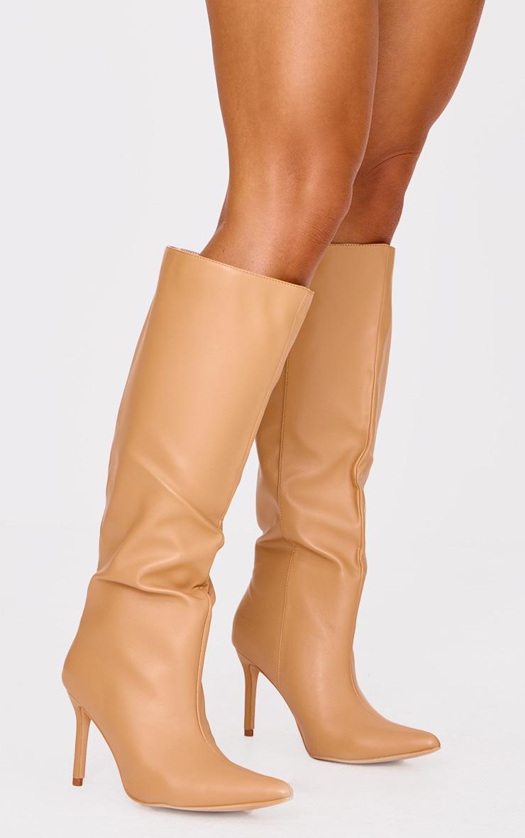 Honey PU Point Toe Stiletto Heeled Knee High Boots Product Image