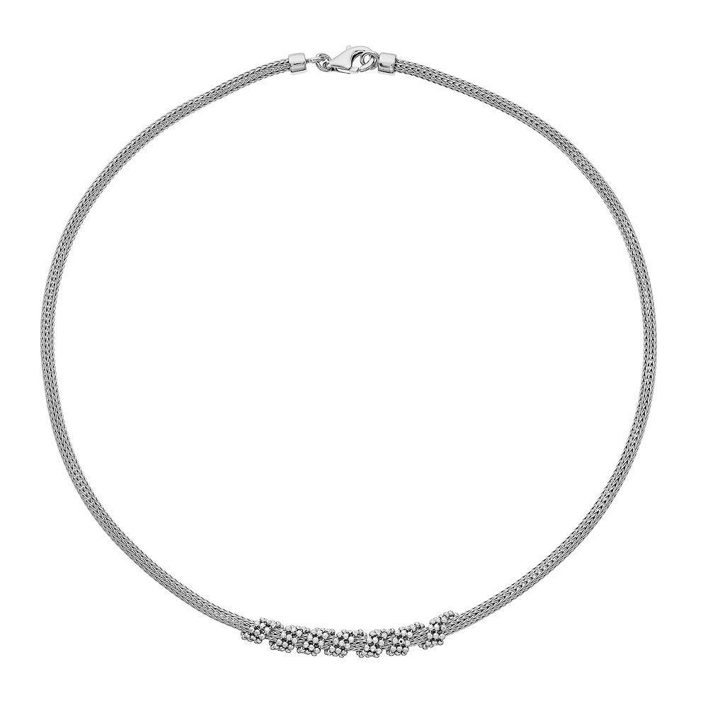 Sterling Silver Beaded Mesh Necklace, Womens Product Image