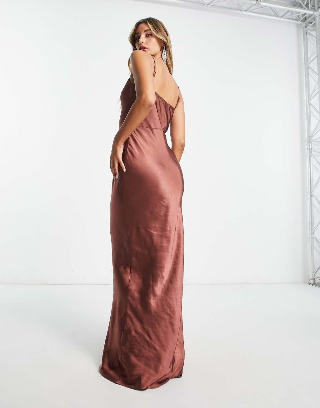 Pretty Lavish Bridesmaid Keisha cowl neck satin maxi dress Product Image