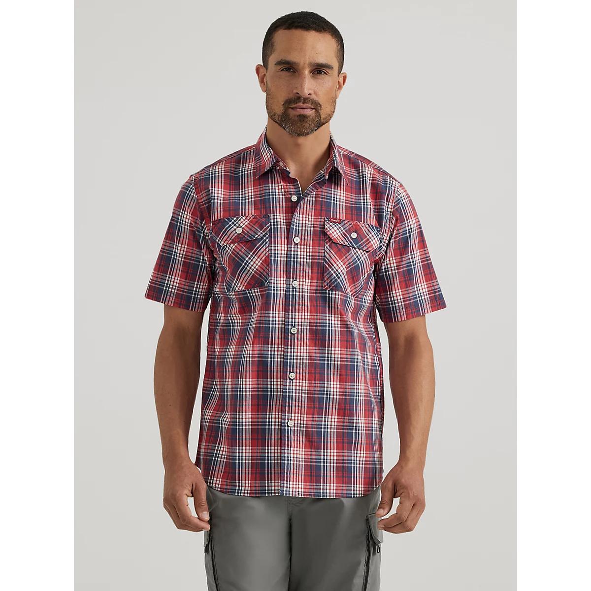 Men's Relaxed Stretch Poplin Plaid Shirt Ombre Product Image