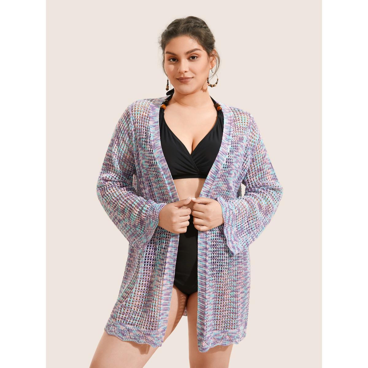 Plus Size Heather Cut Out See Through Ties Swim Cover Up Women's Swimwear Multicolor Beach See through Curve Swim Cover Ups BloomChic 14-16/1X Product Image
