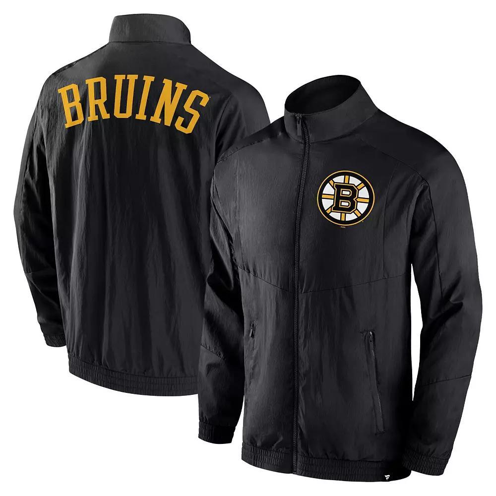 Men's Fanatics Black Boston Bruins Step Up Crinkle Raglan Full-Zip Windbreaker Jacket, Size: Large Product Image