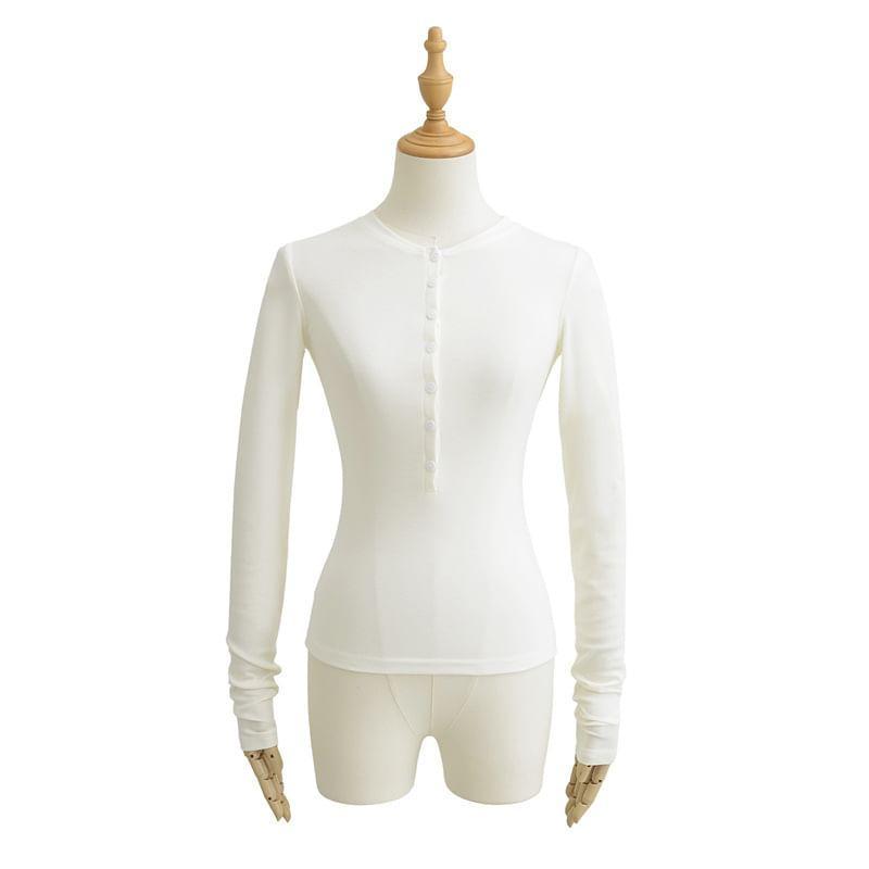 Long Sleeve Henley Plain T-Shirt Product Image