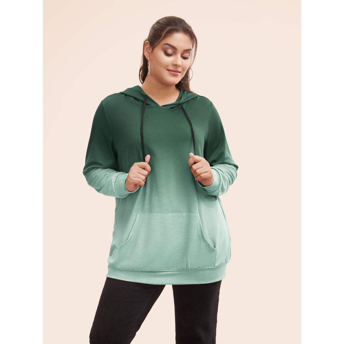 Plus Size Ombre Pocket Drawstring Hooded Sweatshirt Women Purple Casual Elastic cuffs Hooded Everyday Sweatshirts BloomChic 14-16/1X Product Image