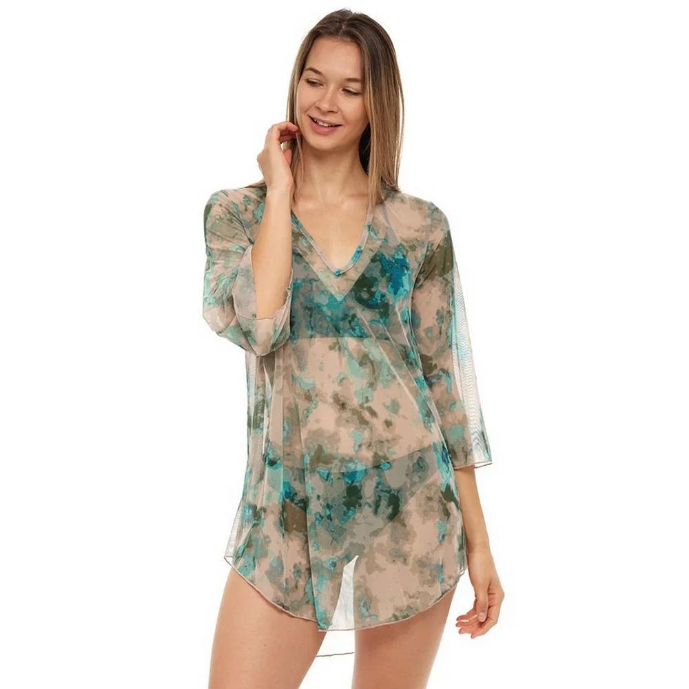 Womens Jordan Taylor Printed Mesh Tunic Swim Cover-Up Green Product Image