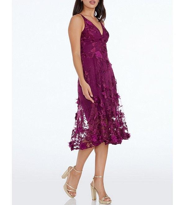 Dress the Population Audrey Floral Plunging V-Neck Sleeveless A-Line Midi Dress Product Image
