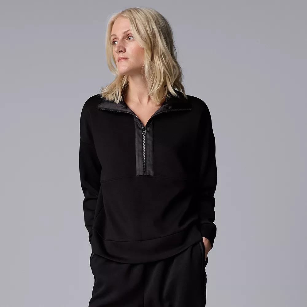 Women's Simply Vera Vera Wang Satin Trim Scuba Half-Zip Pullover, Size: Large, Black Product Image
