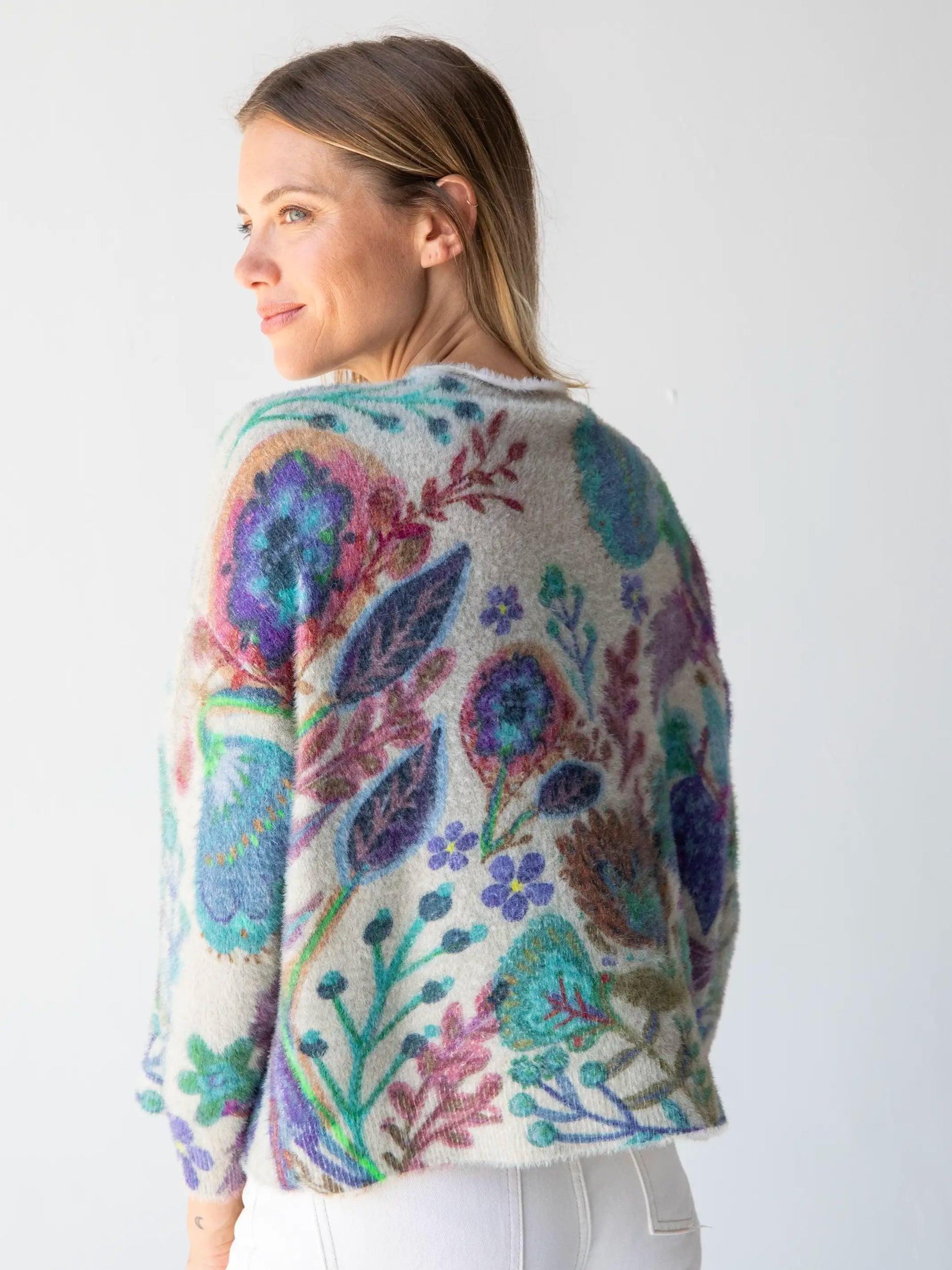 Cashmere-Like Mock Neck Sweater - Ash Folk Flower Product Image