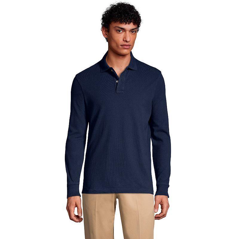 Mens Lands End Long Sleeve Mesh Polo Shirt Gray Grey Product Image