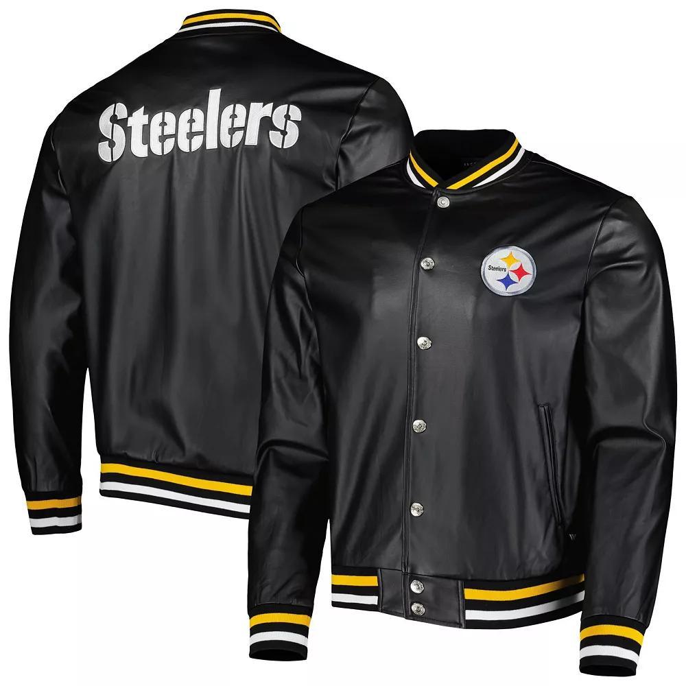 Men's The Wild Collective Black Pittsburgh Steelers Metallic Bomber Full-Snap Jacket, Size: Large Product Image