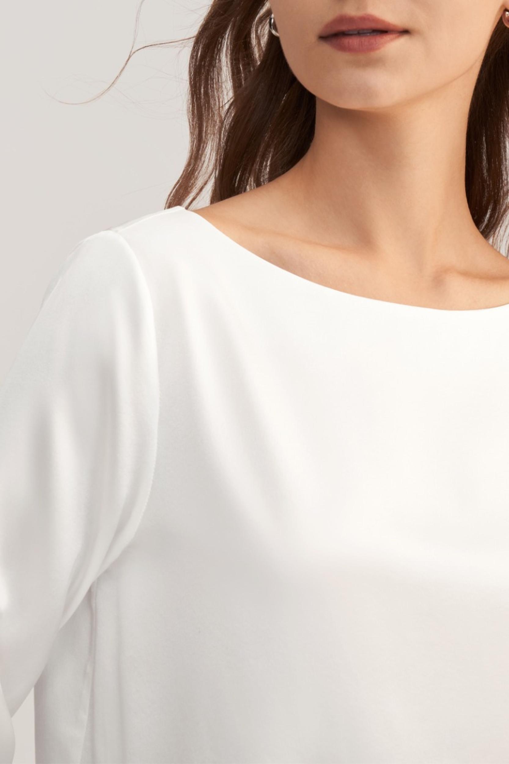 3/4 Sleeve Boat Neck Silk Blouse Product Image