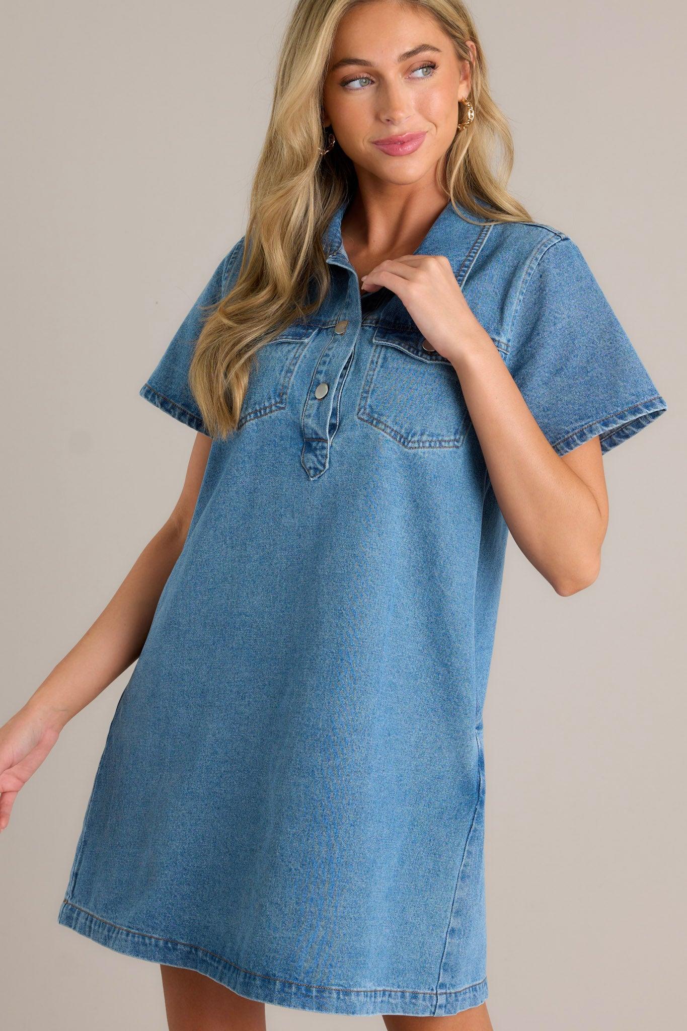 Midnight City Denim Short Sleeve Mini Dress Product Image