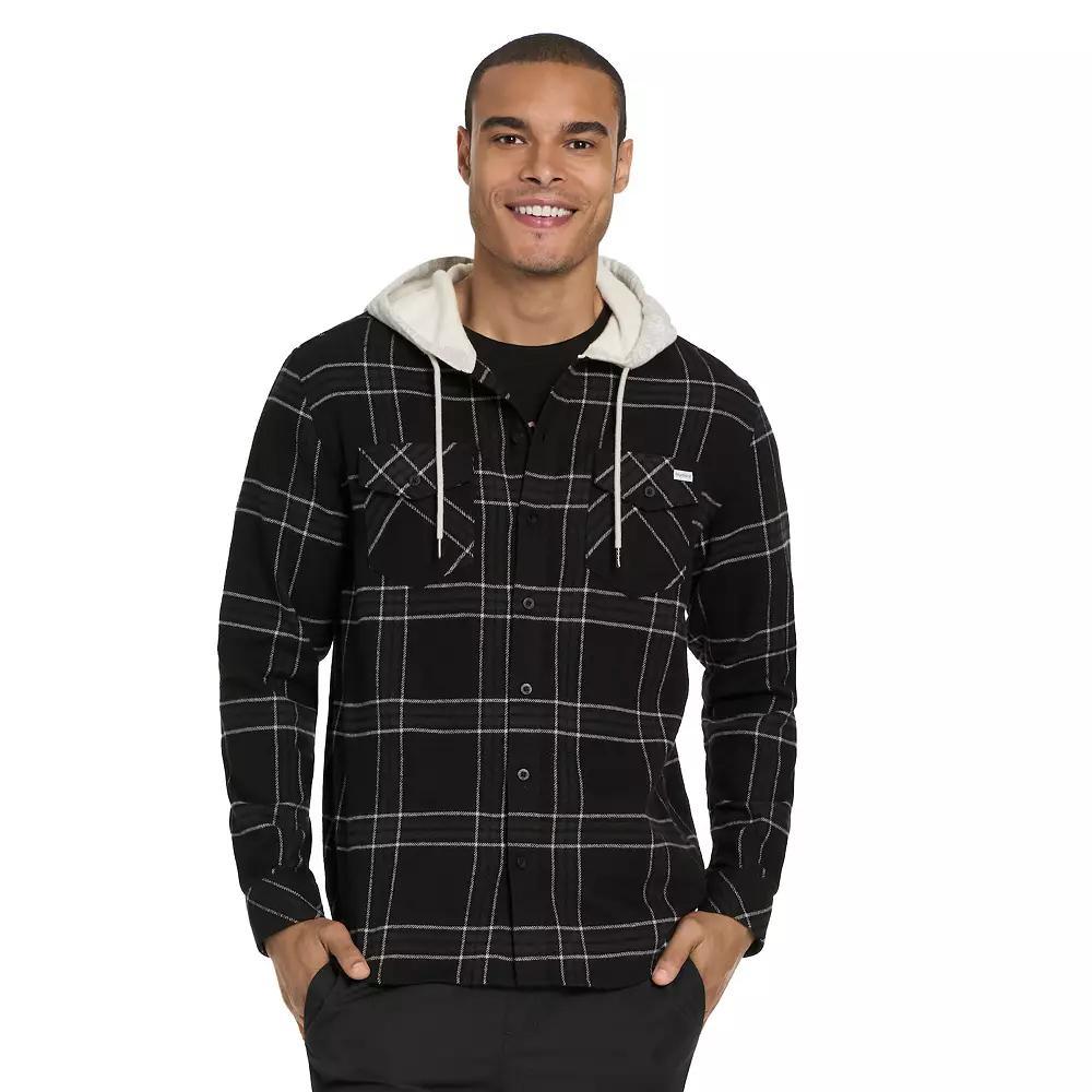 Men's Hurley Hooded Button Down Flannel, Size: Small, Black Product Image