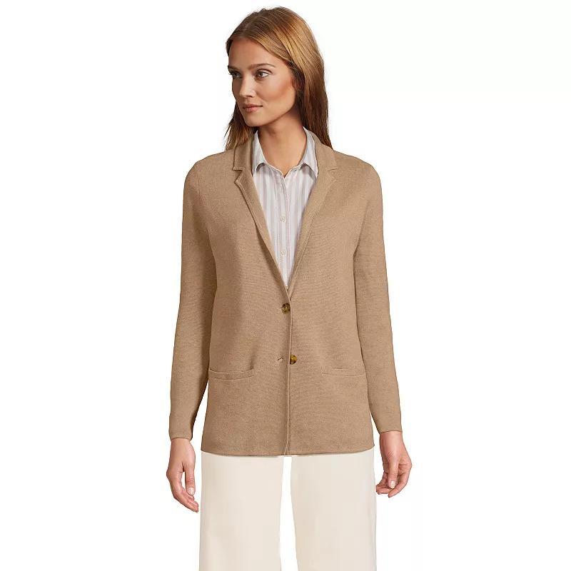 Petite Lands End Button-Front Sweater Blazer, Womens Deep Blue Product Image