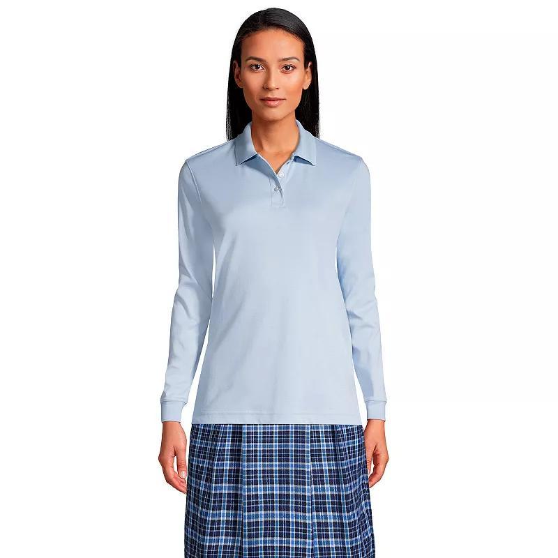 Womens Lands End School Uniform Long Sleeve 3-Button Interlock Polo Shirt Red Product Image