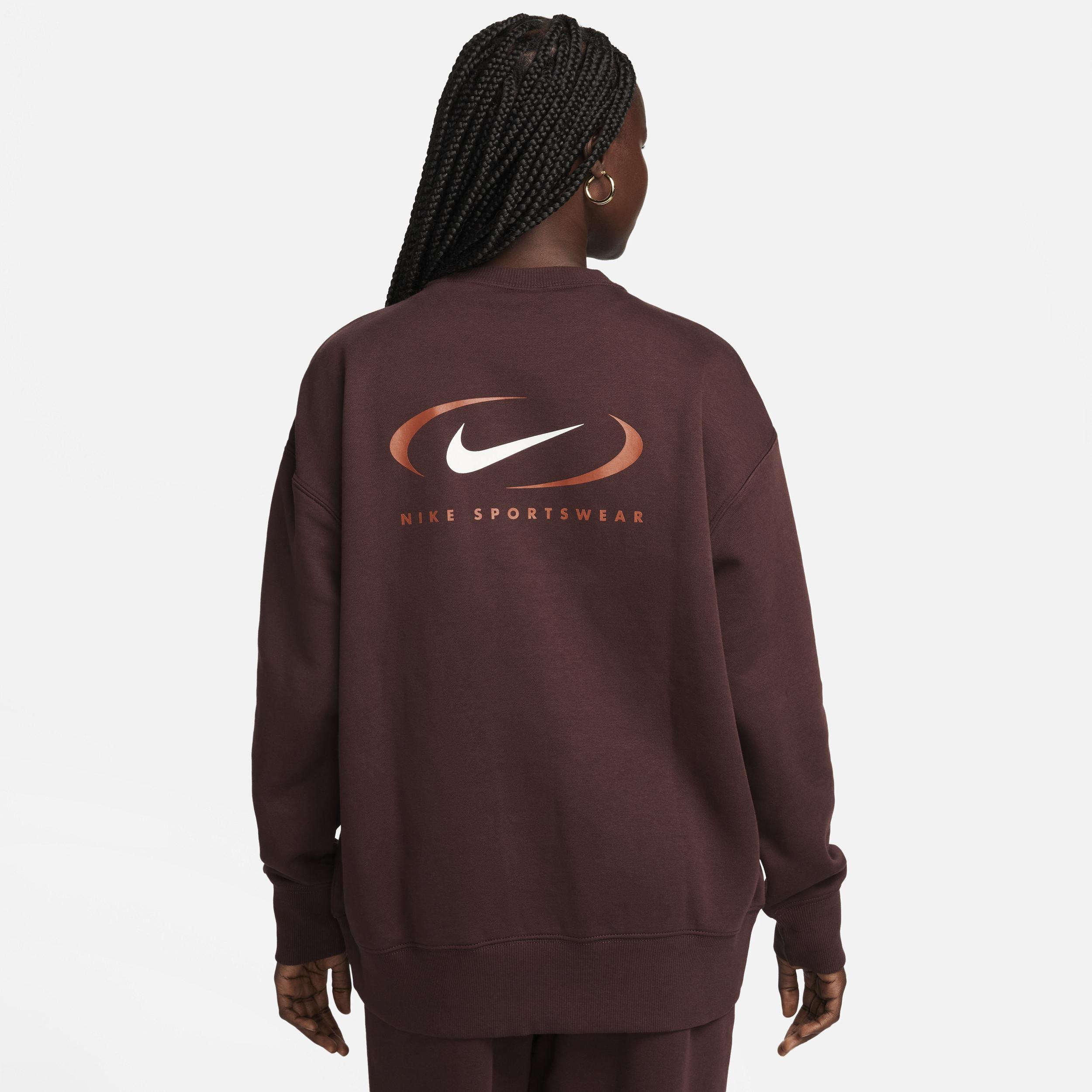 Nike Swoosh oversized fleece sweatshirt in earth brown Product Image