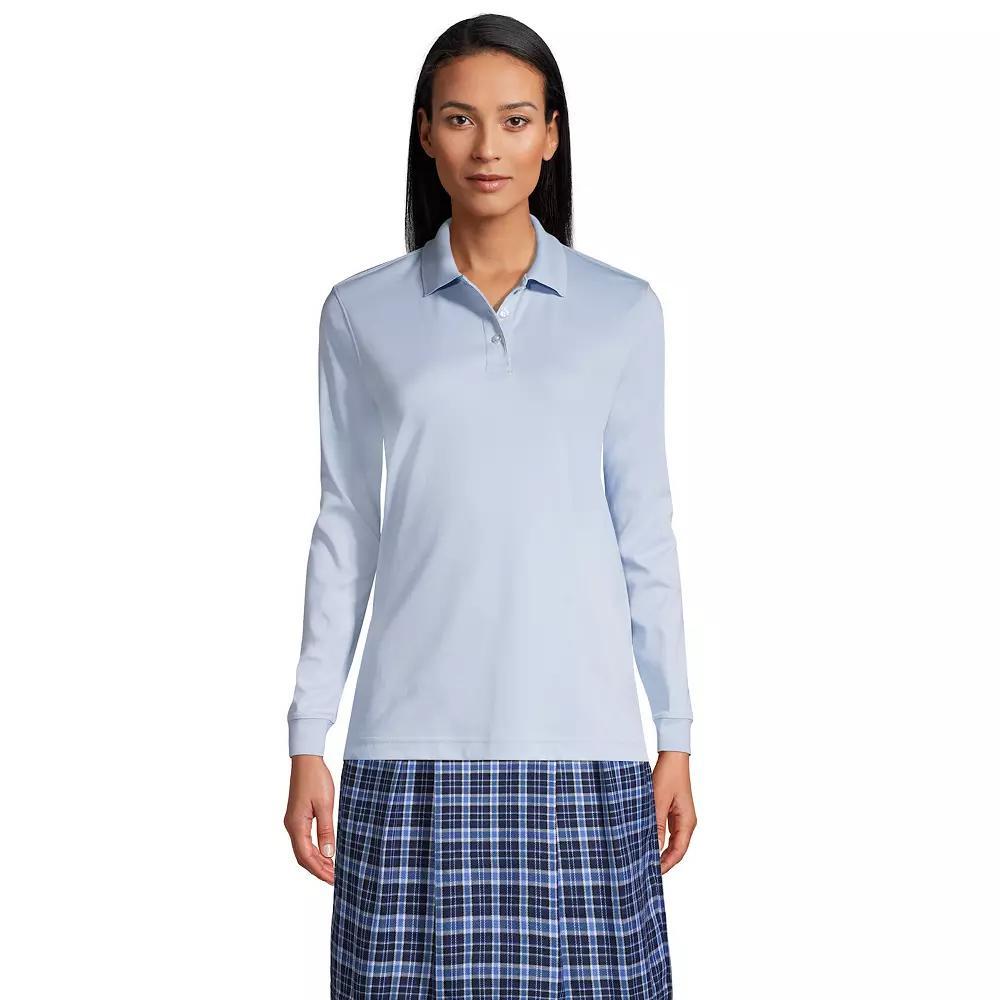 Women's Tall Lands' End School Uniform Long Sleeve Interlock Polo, Size: Small Tall, White Product Image