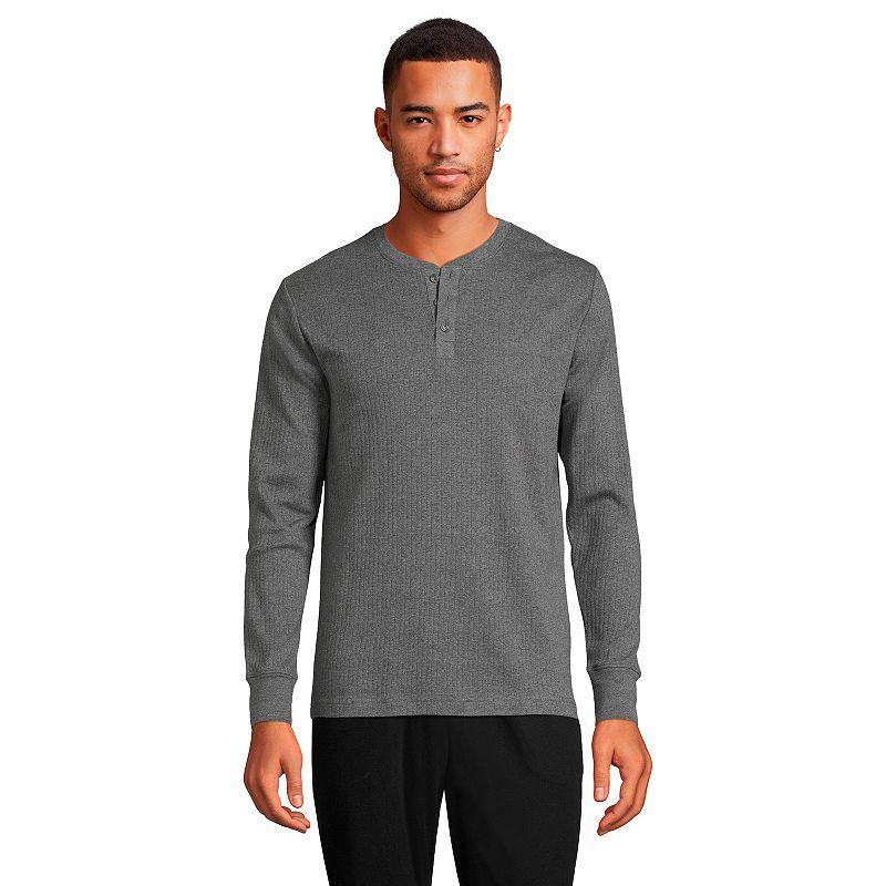 Men's Lands' End Ribbed Pajama Sleep Henley, Size: XXL, Grey Heather Product Image